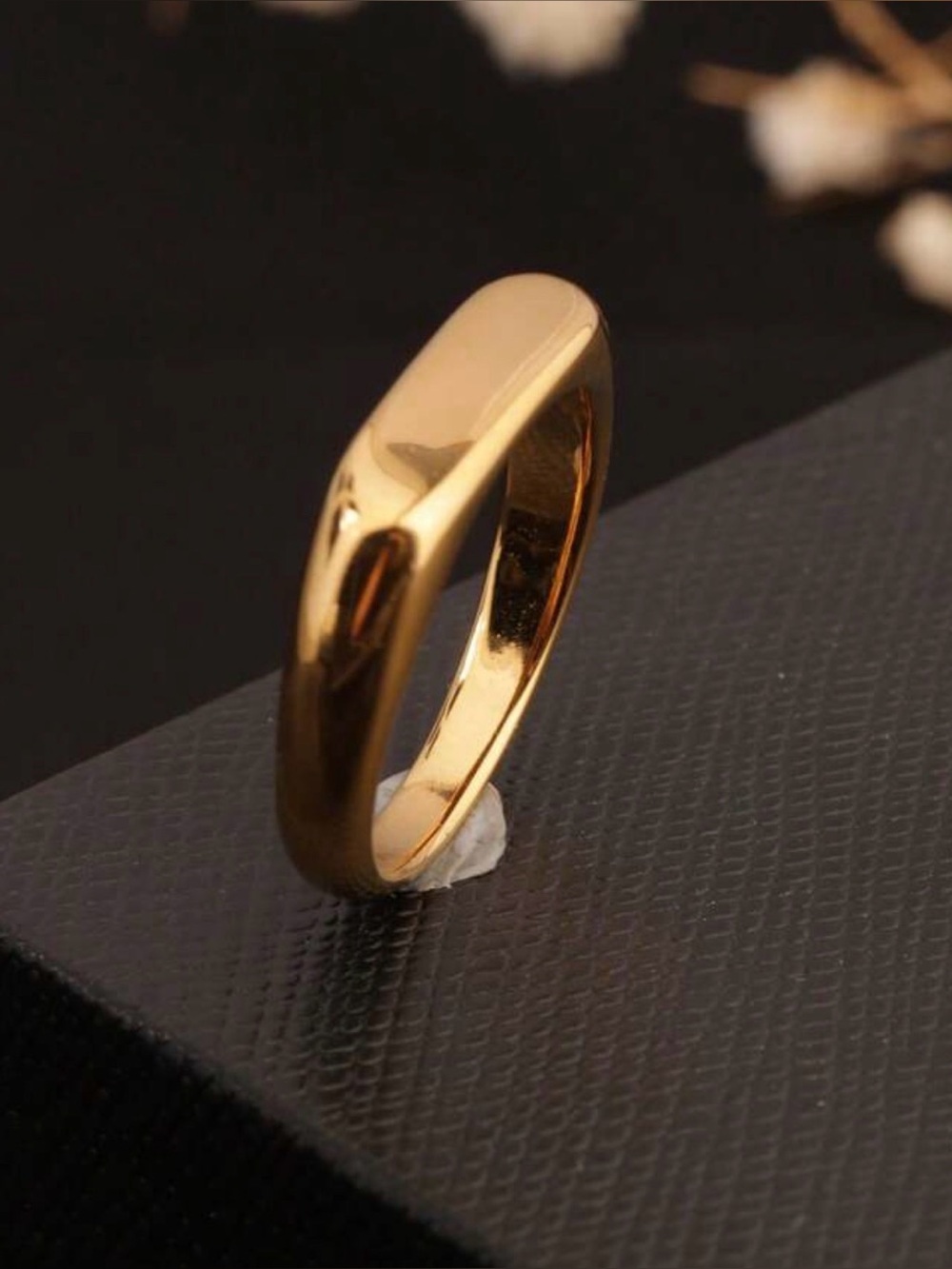 New | lStainless Steel 18K Gold Geometric Polished Bar Seal Ring | Size 5